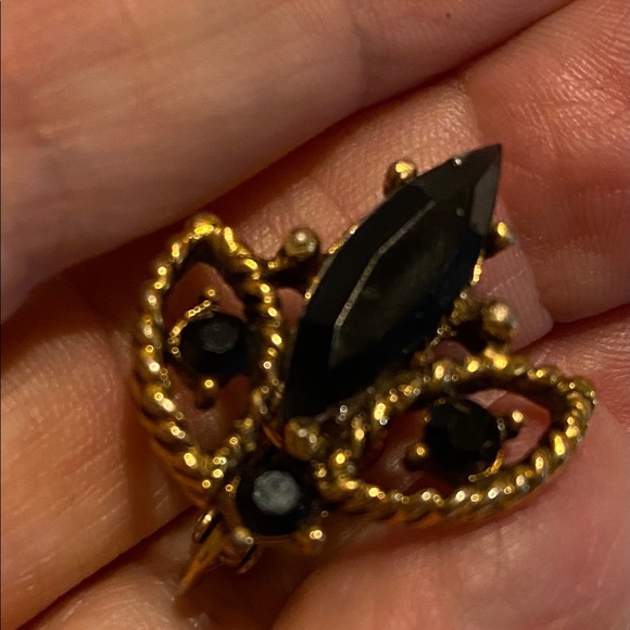 REDUCED Vintage gold/black stone clip earrings, Art Deco excellent condition - Picture 2 of 7